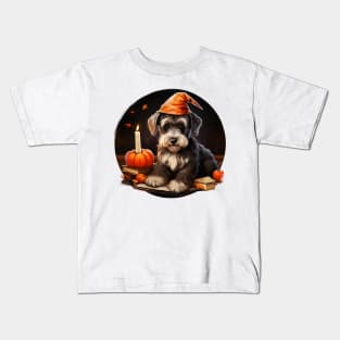 happy Halloween Schnauzer cute dog Kids T-Shirt